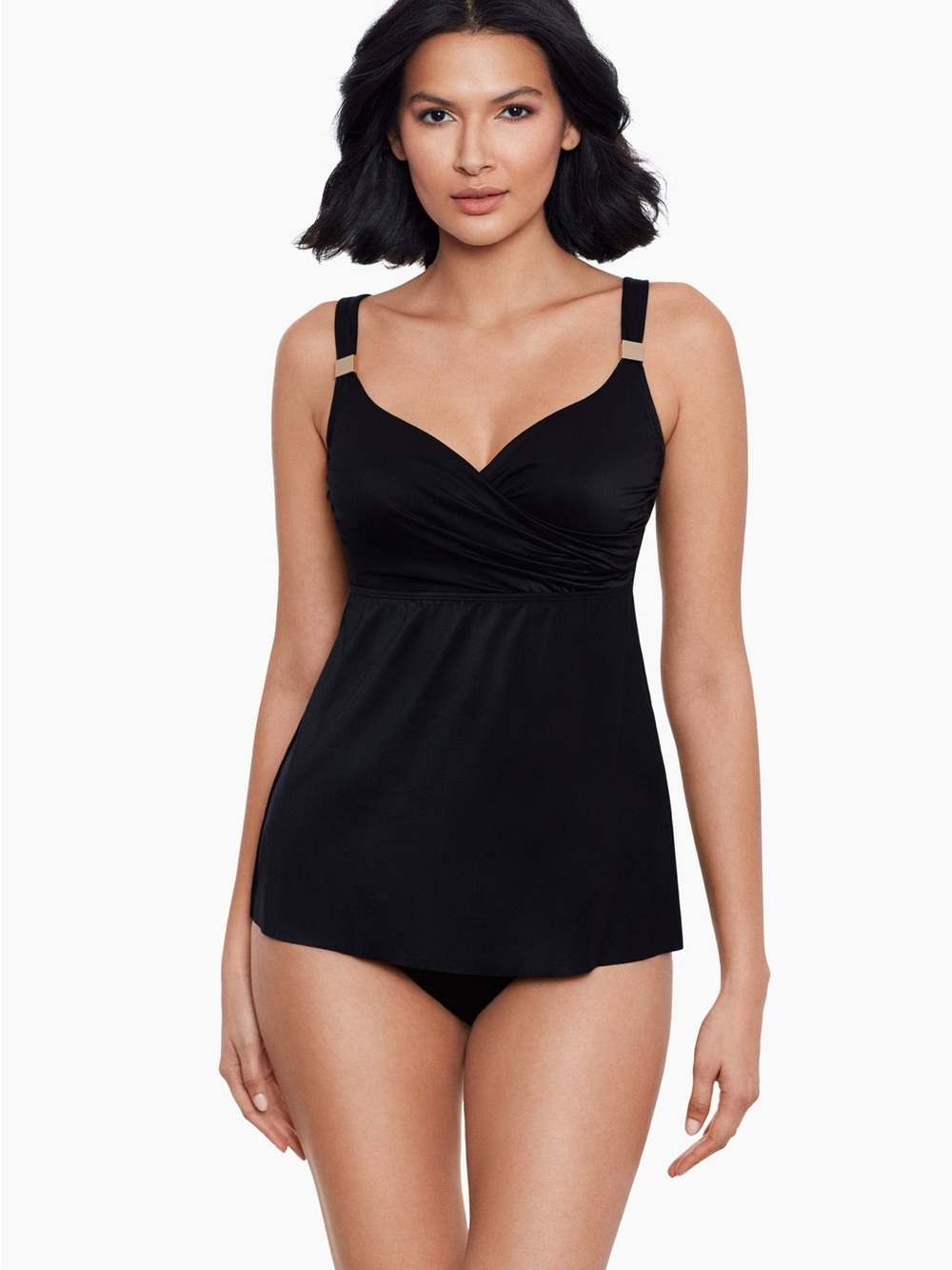 Miraclesuit Black Tankini Swim Top with Subtle Gold Accent